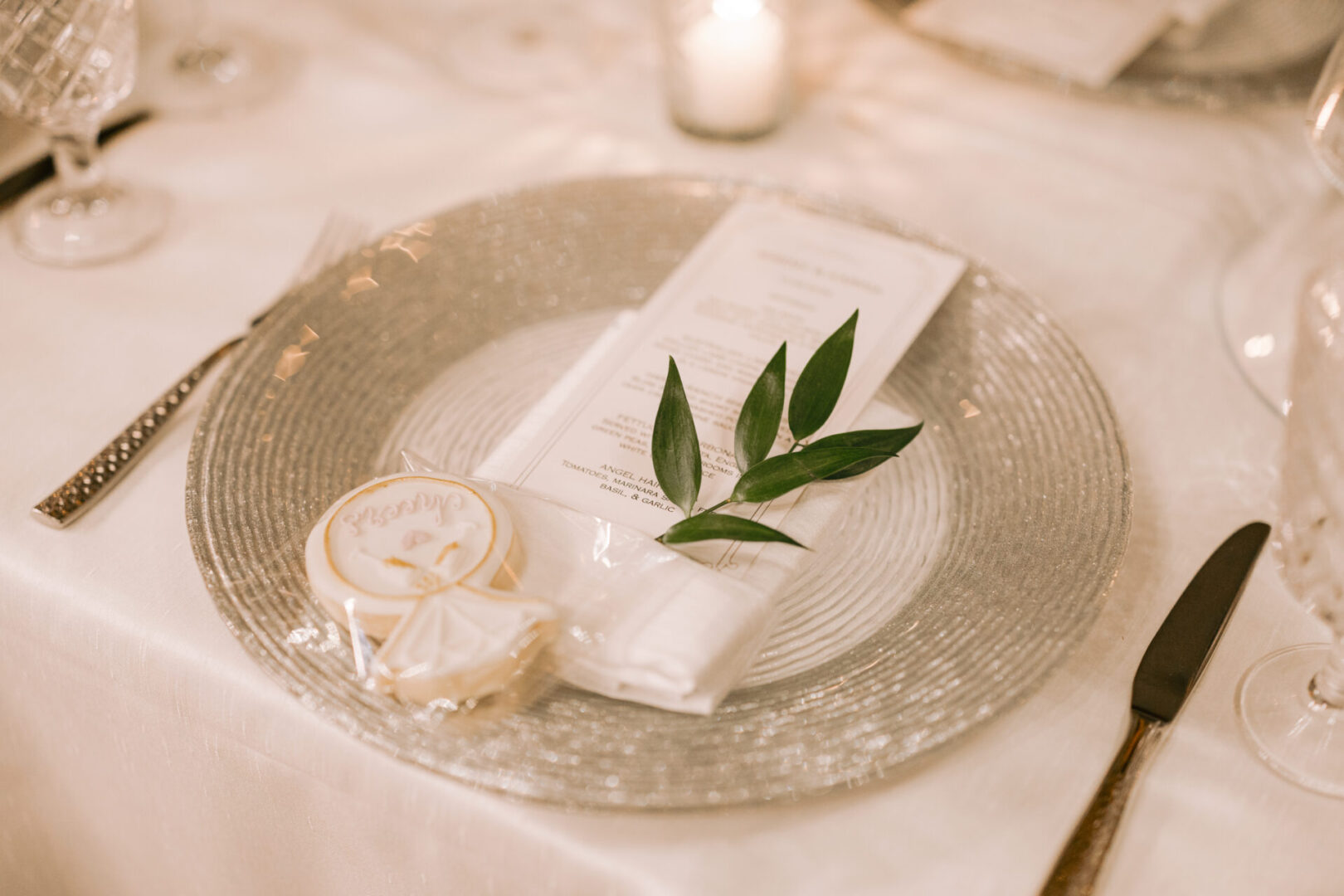 Plate Setting A plate set for an extravagant reception dinner
